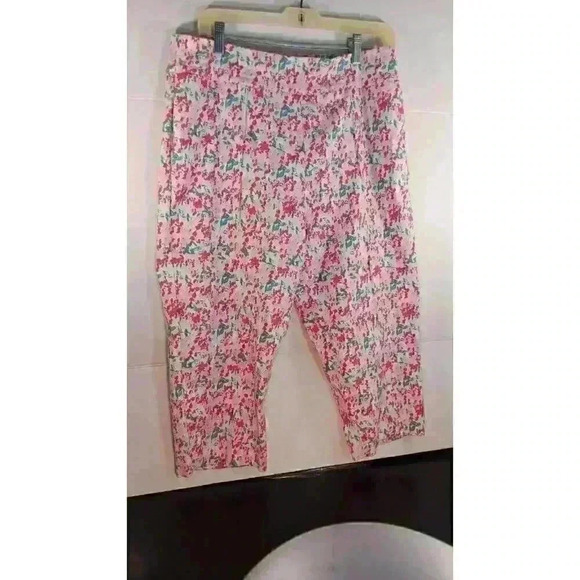 "National Since 1952 "Pull-on Capri Pink Floral Notched‎ Ankle Pockets SZ 14P - Picture 2 of 9